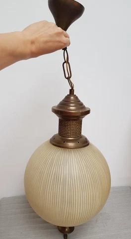 Antique Frosted Opaline Globe Ceiling Light Brass Frame Floral Drop 75cm Cover