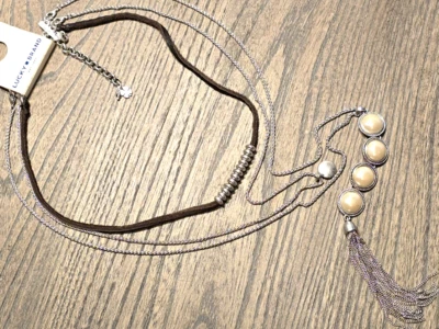 NUEVO CON ETIQUETAS Collar Convertible Marca Lucky 3 Filas Extraíbles Tono Plata Cuero Boho Foto 1 de 4