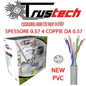 MATASSA BOBINA CAVO DI RETE LAN CAT 6 FTP 305 MT SCHERMATO, TRUSTECH - Foto 1 di 2