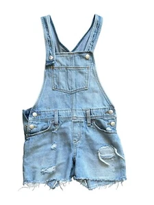 Old Navy Light Denim Blue Distressed Spring Summer Overall Shortall Girls Size 8 - Picture 1 of 2