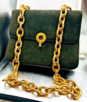De colección. Cartera MARLE 1960 Marrón Imitación Gamuza, Gruesa Cadena de Hombro Eslabón Dorado ¡BONITA! Foto 1 de 4