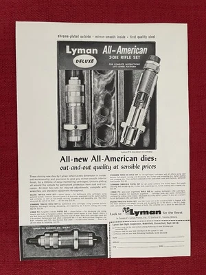 Anuncio impreso vintage 1965 equipo de recarga Lyman juego de rifle de 2 troqueles anuncio Foto 1 de 3