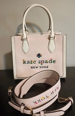 Bolsa Kate Spade Rosa Nova~HTF~ Logotipo Nova York Bolsa Flor Jardim Lona Couro - Imagem 1 de 4