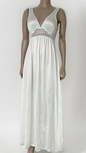 Vintage neu mit Etikett Lorraine Small elfenbeinblau rosa Satin Glanz Nachthemd Kleid Negligee neu aus altem Lagerbestand - Bild 1 von 7