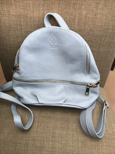 Borse In Pelle Leather Mini Backpack Made in Italy Light Blue 10”x9.5”x4.5” - Picture 1 of 4