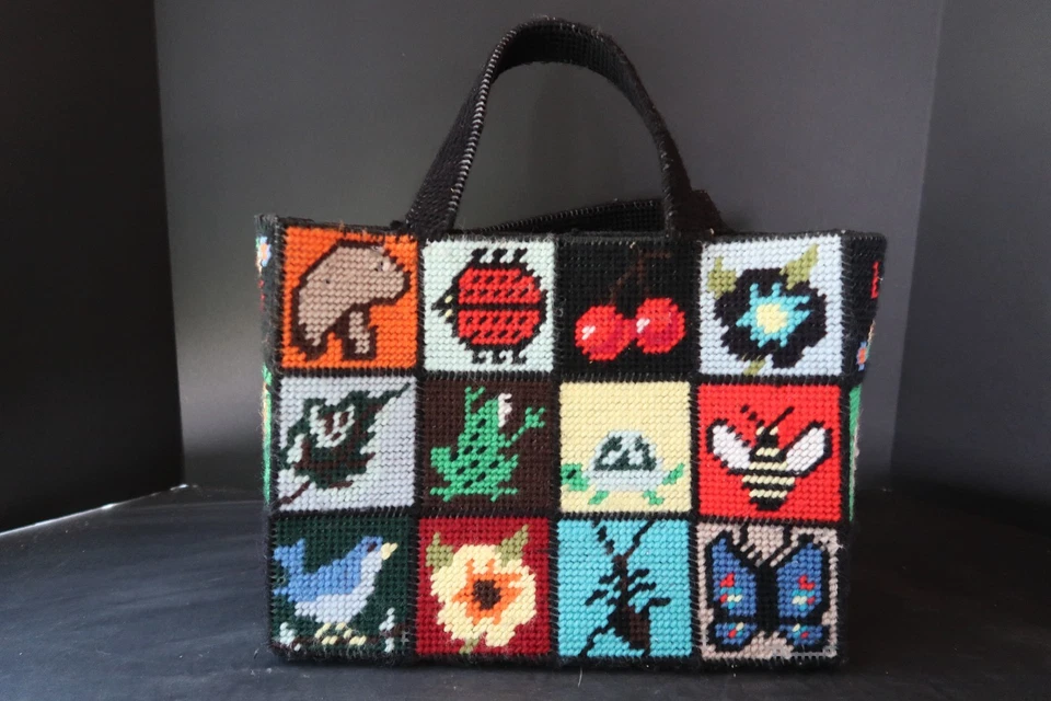 Vintage 70s Needlepoint Ecology Tote Bag Purse | Bob Miller | Columbia Minerva - Image 1 of 4