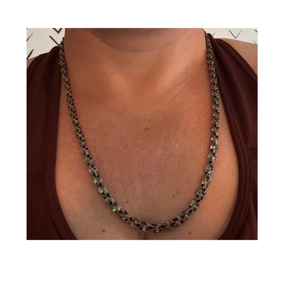 Бронзовый и золотой тон граненый бусина ожерелье с застежкой цветок заявление ювелирных изделий - Изображение 1 из 4