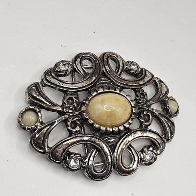 Vintage Womens Western Belt Buckle Silver Tone with Rhinetones Marble Stones - Image 1 of 4