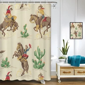 VeiVian Western Cowboy Shower Curtain, Western Cowboy Riding Horse in Wild Tr... - Picture 1 of 6