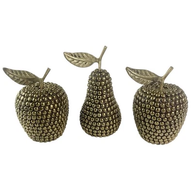 Juego de pisapapeles moderno vintage de metal texturizado manzana pera oro fruta mediados de siglo Foto 1 de 4