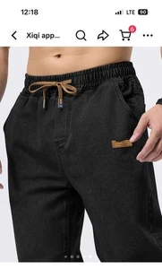 Pantalones vaqueros de hombre regular fit con parche y cordón, pantalones vaqueros tejidos XL nuevos - Imagen 1 de 5