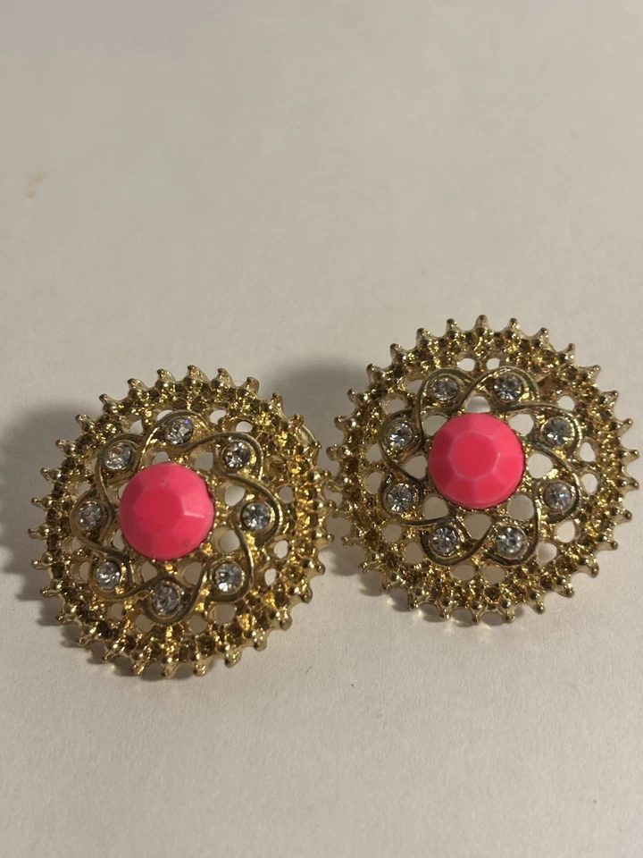 Винтажные золотистые круглые серьги NADRI в стиле болли из дерева редкие оригинальные - Изображение 1 из 4