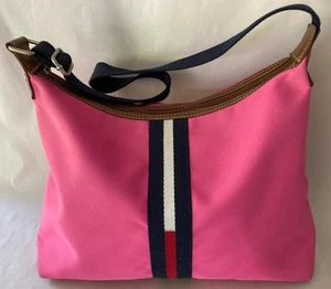 Tommy Hilfiger Hot Pink Canvas Purse Navy Blue Trim - Picture 1 of 1