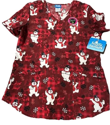 Blusa Médica Frosty The Snowman Navidad Con 3 Bolsillos Para Mujer Talla Pequeña NUEVA Foto 1 de 4