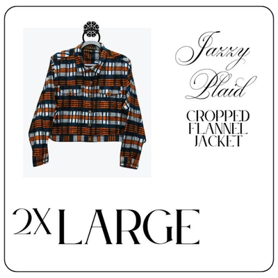 Chaqueta Taxi by Rainbow para mujer 2XL naranja negra franela recortada a cuadros abotonada Foto 1 de 4