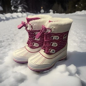 Totes Mueller Girl’s Winter Booties Faux Fur Size 10 NWT Snowflakes Lace Up - Picture 1 of 7