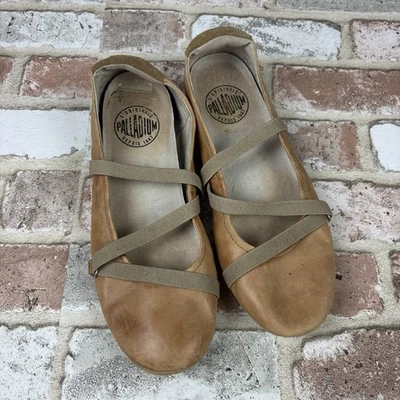 Zapatos informales planos de ballet con correas elásticas de cuero beige paladio talla 8 Foto 1 de 4