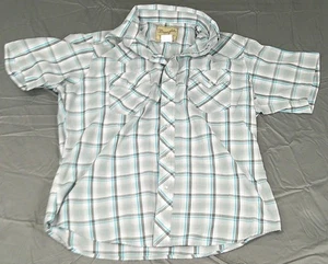 Wrangler Hemd Herren Large grau türkis kariert Western Perlen Druckknopf Kurzarm Cowboy - Bild 1 von 6