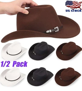 1/2Pcs Men Women Western Cowboy Rodeo Hat Ranch Style Cowboy Riding Fedora Cap - Picture 1 of 17