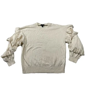 J. Rundhalsausschnitt Rüschenärmel Pullover Wollmischung Creme Rundhalsausschnitt Pullover Größe Large A15 - Bild 1 von 7