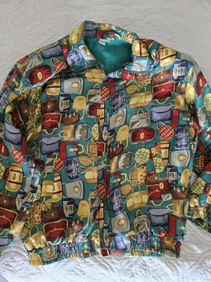 Chaqueta de bombardero vintage FUDA International 100 % seda hombreras grandes Foto 1 de 4