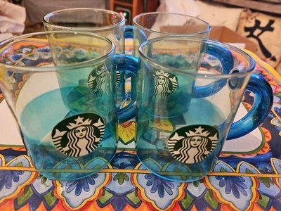 Набор из 4 кофейных кружек Starbucks лето 2021 морской зеленый океан синий стакан плоское дно - Изображение 1 из 4