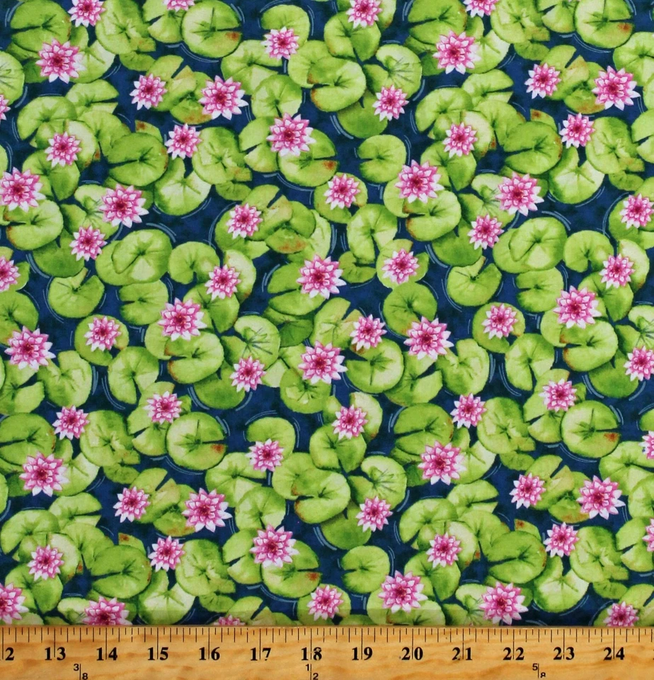 Хлопковые водяные лилии лилии подушечки цветы цветочные пруды тканевый принт в ярдах D684.71 - Изображение 1 из 1