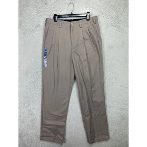 Croft Barrow Pants Mens 34X34 Easy Care Khaki Grey Classic Straight Pleated NEW - Picture 1 of 9