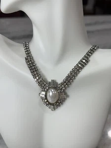 Vintage Rhinestone/Faux Pearl Necklace, 1940’s-1960’s - Picture 1 of 8