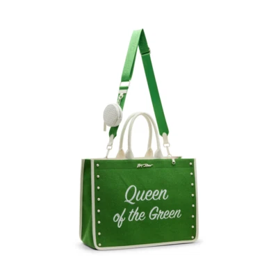 Bolso de Mano Betsey Johnson Kitsch Reina del Verde Grande de Lona Verde y Blanco Nuevo con Etiquetas Foto 1 de 4