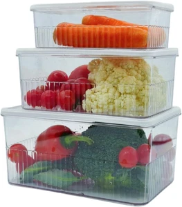 Fruit Storage Containers for Fridge,3 Pc Stackable Food Vegetables Saver for Ref - Picture 1 of 12