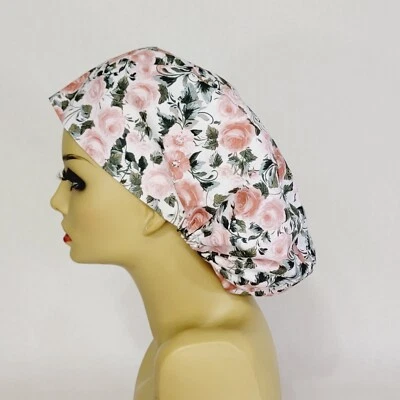 Roses, Euro Style, Women Scrub Hat, Surgical Cap, Nurses Hat, Medical - Image 1 of 4