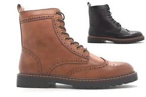 Mens Combat Rider Boots Biker Army Military Brogue Ankle Casual Formal Shoe Size - Picture 1 of 22