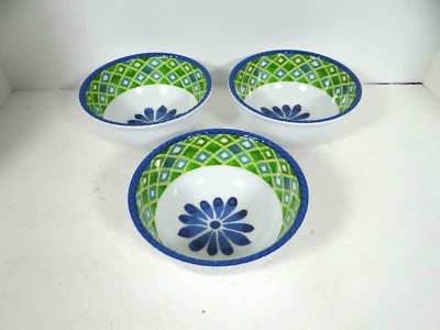 Cynthia Rowley Melamine Set of 3 Bowls Soup Chowder Chili Blue White Green  - Image 1 of 4