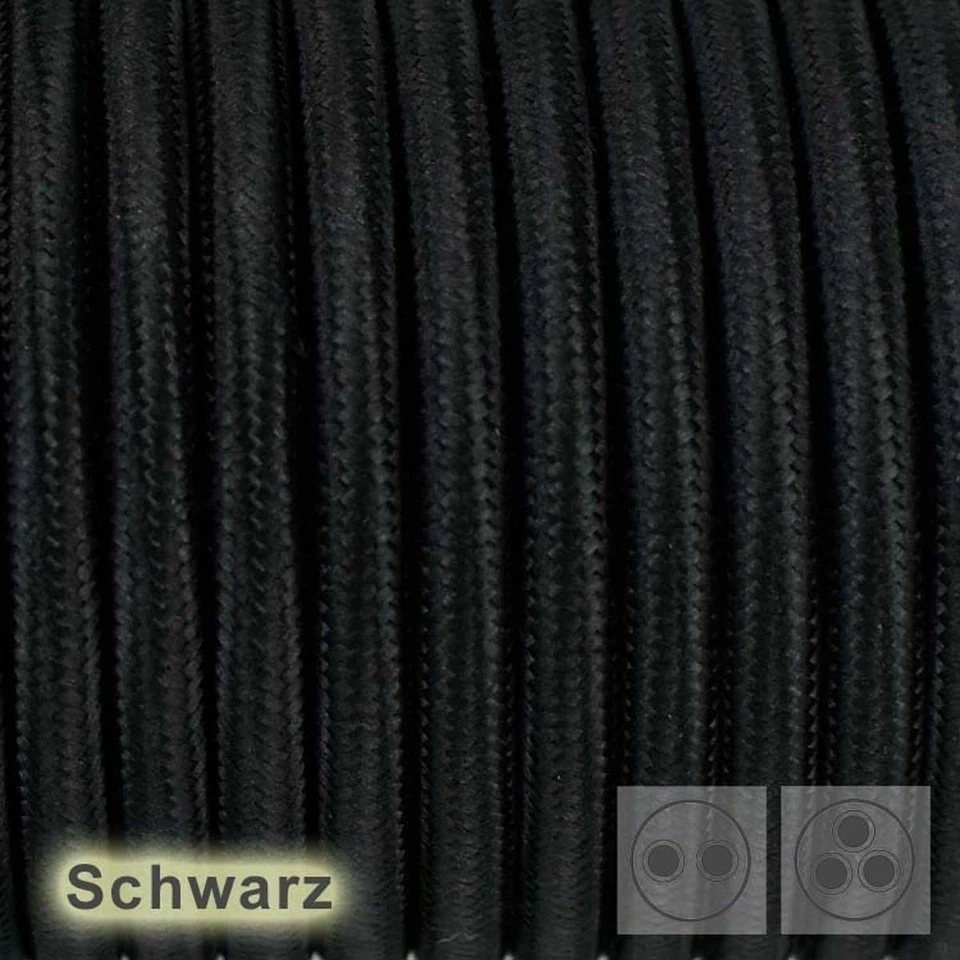 MARKENLOS METERWARE 3-adrig Textilkabel Stoffkabel Lampenkabel Schwarz rund 3x0,75 H03VV