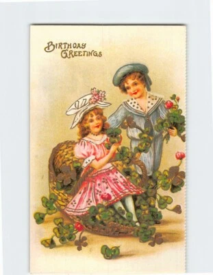 Postal Victoriana Cumpleaños Felicitaciones Postal con Niños Foto 1 de 2