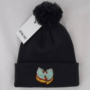 Actual Fact "W" x Green Donut Hip Hop Roll Up Bobble Pom Pom Charcoal Beanie Hat - Picture 1 of 3