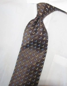 NUEVO SIN ETIQUETAS $185 Ermenegildo Zegna Marrón con Corbata de Seda Gruesa Beige y Azul 60 X 3.75 - Imagen 1 de 4