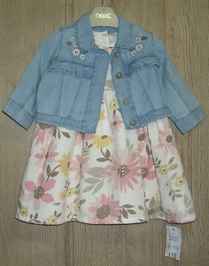 George NEW Girls Pink Floral Dress & Denim Jacket Set Age 0-3 Months - Picture 1 of 3