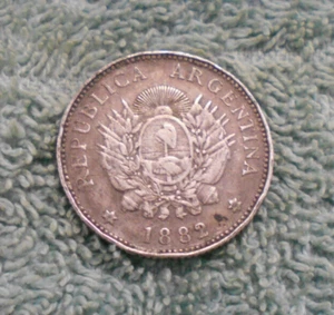 #D400. 1882 ARGENTINA SILVER  20 CENTAVOS COIN - Picture 1 of 2
