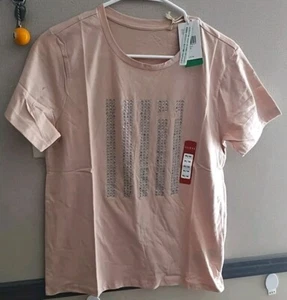 Guess LA Felix Bling Sequined Barcode Design Tee Vapor Rose QBOI05KAK91 Sz M - Picture 1 of 8