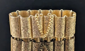 Antikes Gliederarmband Silber vergoldet Panel, viktorianisch - Bild 1 von 8