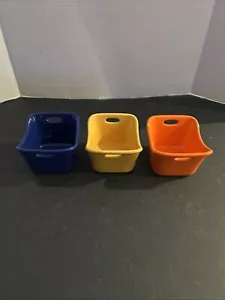 Set Of 3 Rachel Ray Individual Casserole Bowls Ramekin 10 Oz Orange Yellow Blue - Picture 1 of 1