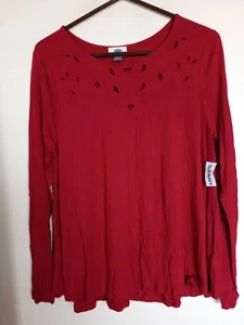 OLD NAVY red long sleeve loose fit shirt top blouse sz L - Picture 1 of 3