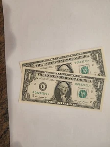 RARE-ERROR FW 2013B Duplicate $1 UNC Star Note Lot B08232203*-B08232204* - Picture 1 of 4