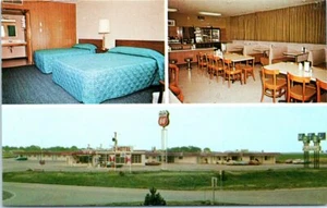 1960s KS Postcard Q Motel & Restaurant Quinter Kansas Philips 66 Service Station - Picture 1 of 2