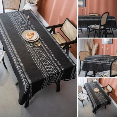 Black Tablecloth Rectangle Wedding Party Table Cloth Cover Dining Room Kitchen - Image 1 of 4