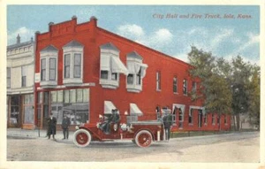 City Hall, Fire Truck Iola, Kansas Firemen Allen County c1910s Vintage Postcard - Picture 1 of 2