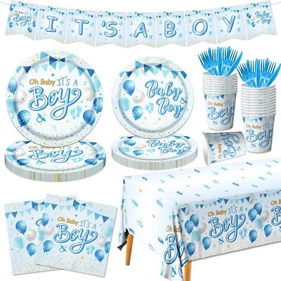 Decoraciones de baby shower azules para niño, es un niño suministros de fiesta de baby shower con... Foto 1 de 4