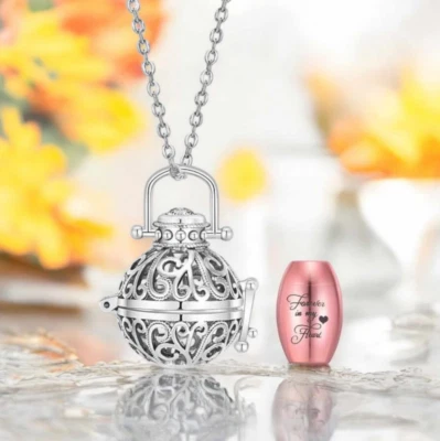 Collar colgante medallón floral hueco recuerdo cremación acero inoxidable Foto 1 de 4